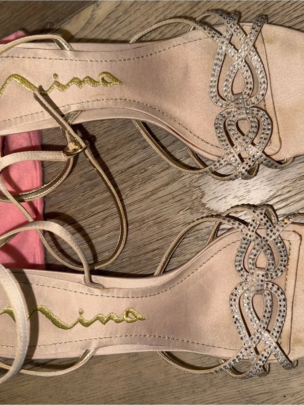 Nina Nude Pink Rhinestone Strappy Sandals - Picture 1 of 6